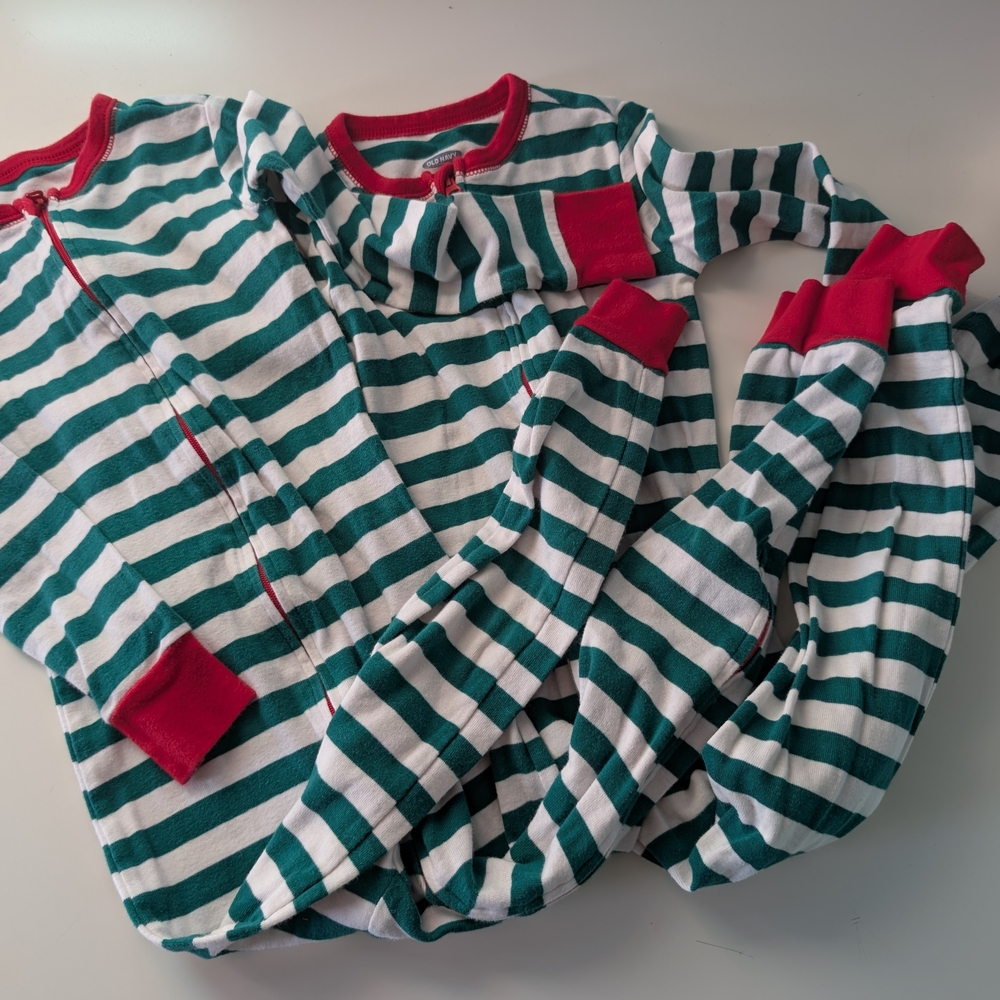 Old Navy Green and Red Striped Kids Pajama Set